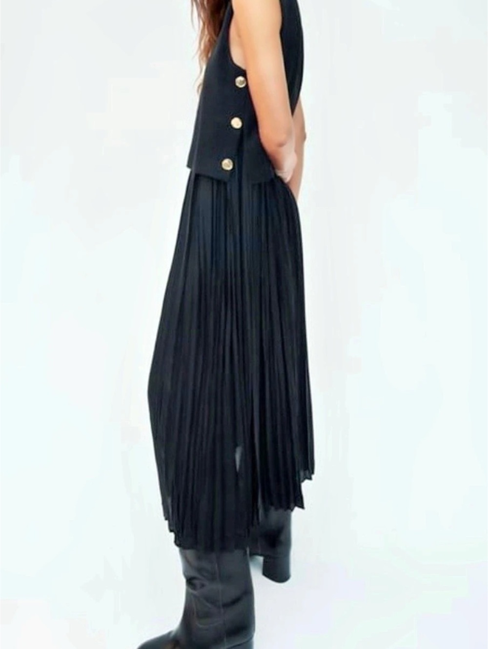 Zara Pleated Detail Dress Black Maxi Dress Size Medium
